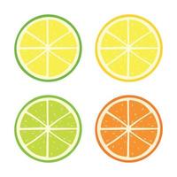 Limone, arancia, lime fette frutta icona vettore per estate bevanda e bevanda ingrediente su bianca sfondo