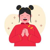 donna o ragazza indossare Cinese tradizione Abiti per Cinese nuovo anno Festival vettore