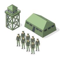 impostato di esercito armato truppe soldati isometrico armato militare oggetti e guerra combattere vigore grafico elementi 3d illustrazione vettore