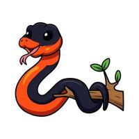 carino squillare collo serpente cartone animato su albero ramo vettore