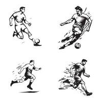un' calcio giocatore calciando calcio nero schema vettore illustrazione.
