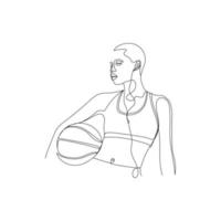 pallacanestro giocatore. ragazza con palla nel uno continuo disegnato linea. mano disegnato vettore illustrazione.