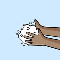 uomo lavaggi il suo mani. igiene di mani e pelle. sapone e schiuma con bolle. cartone animato illustrazione vettore