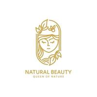 naturale bellezza logo con donna e fiori linea arte stile design vettore