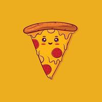 carino sorridente illustrazione mascotte pizza vettore