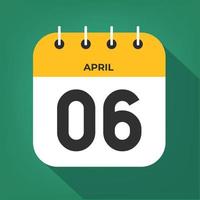 aprile giorno 6. numero sei su un' bianca carta con giallo colore confine su un' verde sfondo vettore. vettore