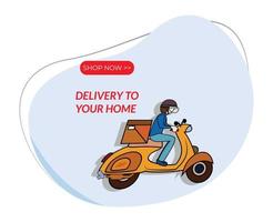 consegna uomo equitazione un' scooter. casa consegna servizio illustrazione vettore
