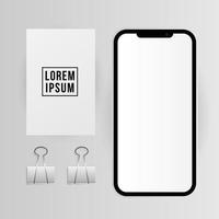 mockup di smartphone, carta e clip vettore