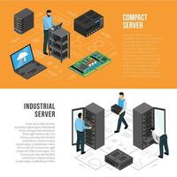 banner orizzontali del datacenter cloud isometrico vettore