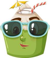 simpatico personaggio dei cartoni animati di cocco indossando occhiali da sole su sfondo bianco vettore