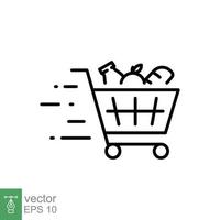 shopping carrello linea icona. semplice schema stile. cibo e frutta pieno Prodotto carrello, supermercato, cestino check-out concetto. vettore illustrazione isolato su bianca sfondo. eps 10.