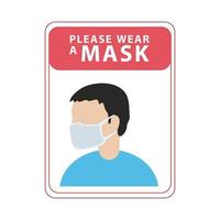 si prega di indossare l'etichetta della maschera con l'uomo che indossa la maschera vettore