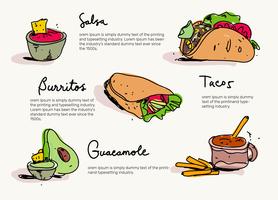 Illustrazione disegnata a mano di vettore del menu messicano dell'alimento