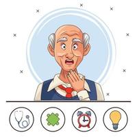 vecchio e paziente con malattia di Alzheimer con icone di salute