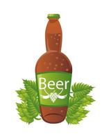 bottiglia di birra con foglie icona isolata vettore