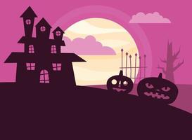 zucche di Halloween e disegno vettoriale casa stregata