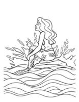 sirena seduta su il roccia isolato colorazione pagina vettore