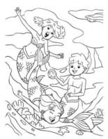 sirena e tritone giocando colorazione pagina per bambini vettore