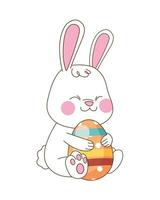 simpatico coniglietto e personaggio pasquale dipinto a uovo vettore