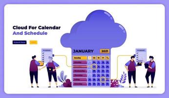 archiviazione e completamento della programmazione nel calendario lavorativo di gennaio. illustrazione vettoriale per pagina di destinazione, banner, sito Web, web, poster, app mobili, ui ux, homepage, social media, flyer, brochure