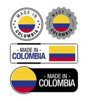 impostato di fatto nel Colombia etichette, logo, Colombia bandiera, Colombia Prodotto emblema vettore