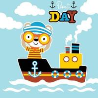 carino orso nel marinaio costume con binoculare su nave, vettore cartone animato illustrazione