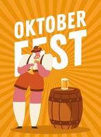 fumetto dell'uomo più oktoberfest con disegno vettoriale di tromba e birra