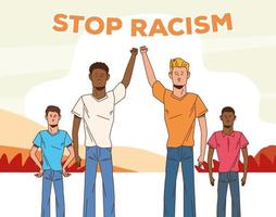 gruppo di uomini interrazziali insieme, fermare la campagna di razzismo vettore