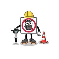 personaggio cartone animato di no u girare strada cartello Lavorando su strada costruzione vettore