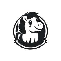 nero e bianca semplice logo con un' carino allegro pony. vettore