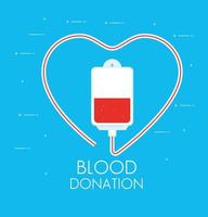 sacca di sangue e donazione in uno sfondo blu vettore