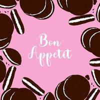 bon appetito bandiera , cioccolato biscotto, rosa sfondo. vettore