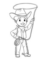 cowboy con corda isolato colorazione pagina per bambini vettore