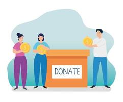 persone con box per beneficenza e donazione vettore