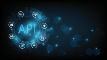 applicazione programmazione interfaccia api su blu sfondo. Software sviluppo attrezzo informazione tecnologia moderno tecnologia Internet. vettore