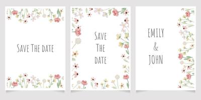 minuscolo selvaggio fiore botanico acquerello sfondo per nozze invito carta modello disposizione 5x7 verticale vettore