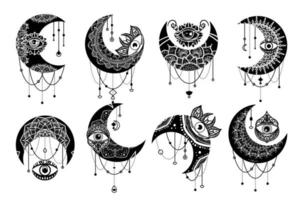 Set di icone lineari di simbolo di contorno di falce di luna vettore