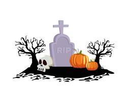 zucche di Halloween nel disegno vettoriale del cimitero