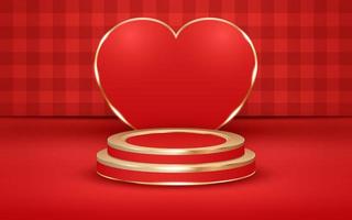 rosso scacchi San Valentino giorno sfondo con podio e d'oro leggero vettore