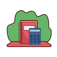 quaderno di scuola rosso con disegno vettoriale calcolatrice