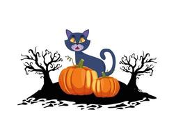 disegno vettoriale di halloween gatto e zucche