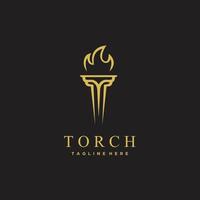 torcia minimalista oro logo design icona vettore ispirazione
