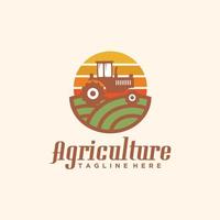 agricoltura azienda agricola trattore e sole logo design icona vettore