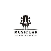 chitarra vino bicchiere musica bar logo design ispirazione vettore