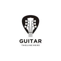 chitarra minimalista logo design per musicale strumenti negozio, negozio, disco studio, etichetta vettore