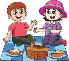 primavera ragazza e ragazzo avendo un' picnic clipart vettore