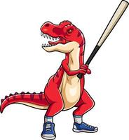 cartone animato rosso dinosauro un' baseball giocatore vettore