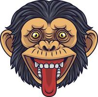 cartone animato scimpanzé testa portafortuna mostrando lingua vettore