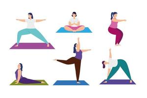 ambientare scene di donne che praticano yoga vettore