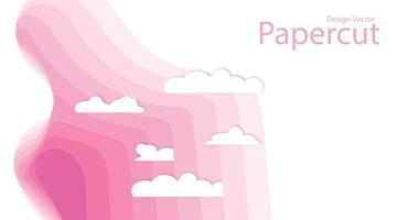 sfondo astratto onda rosa con nuvole. illustrazione di disegno vettoriale stile taglio carta.